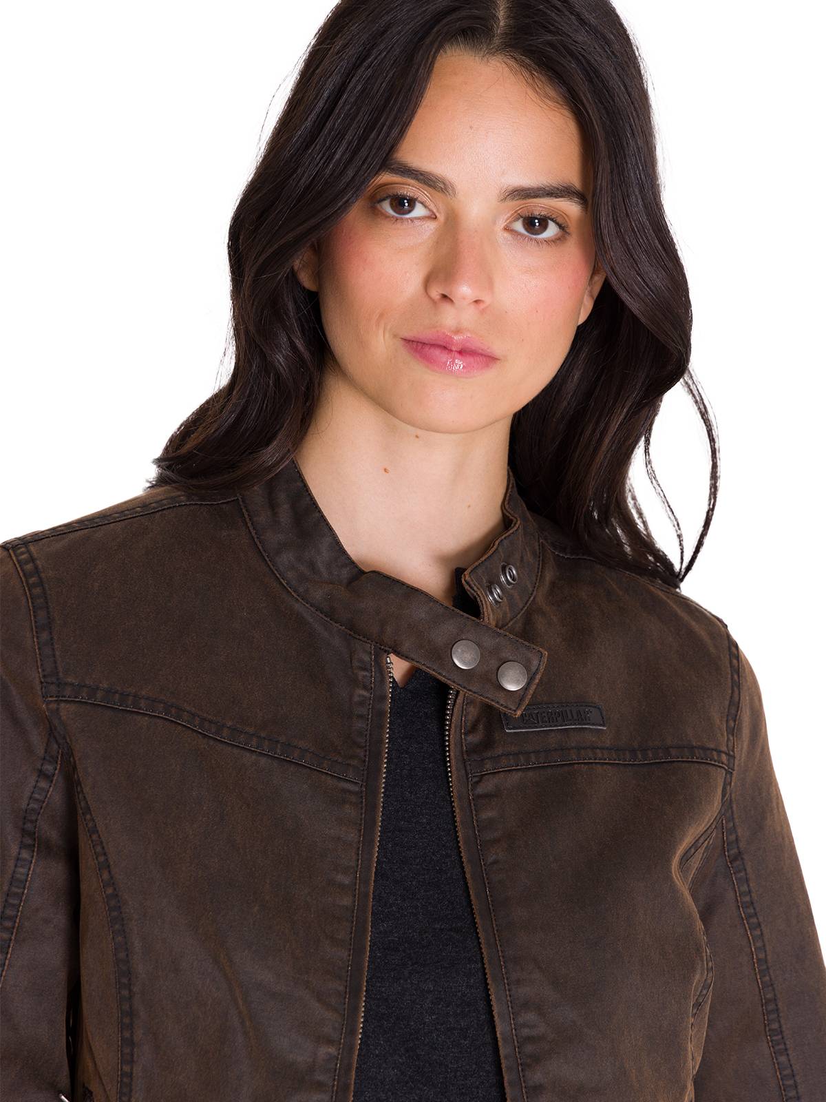 Chaqueta W Waxed Moto Para Mujer Color Café-4