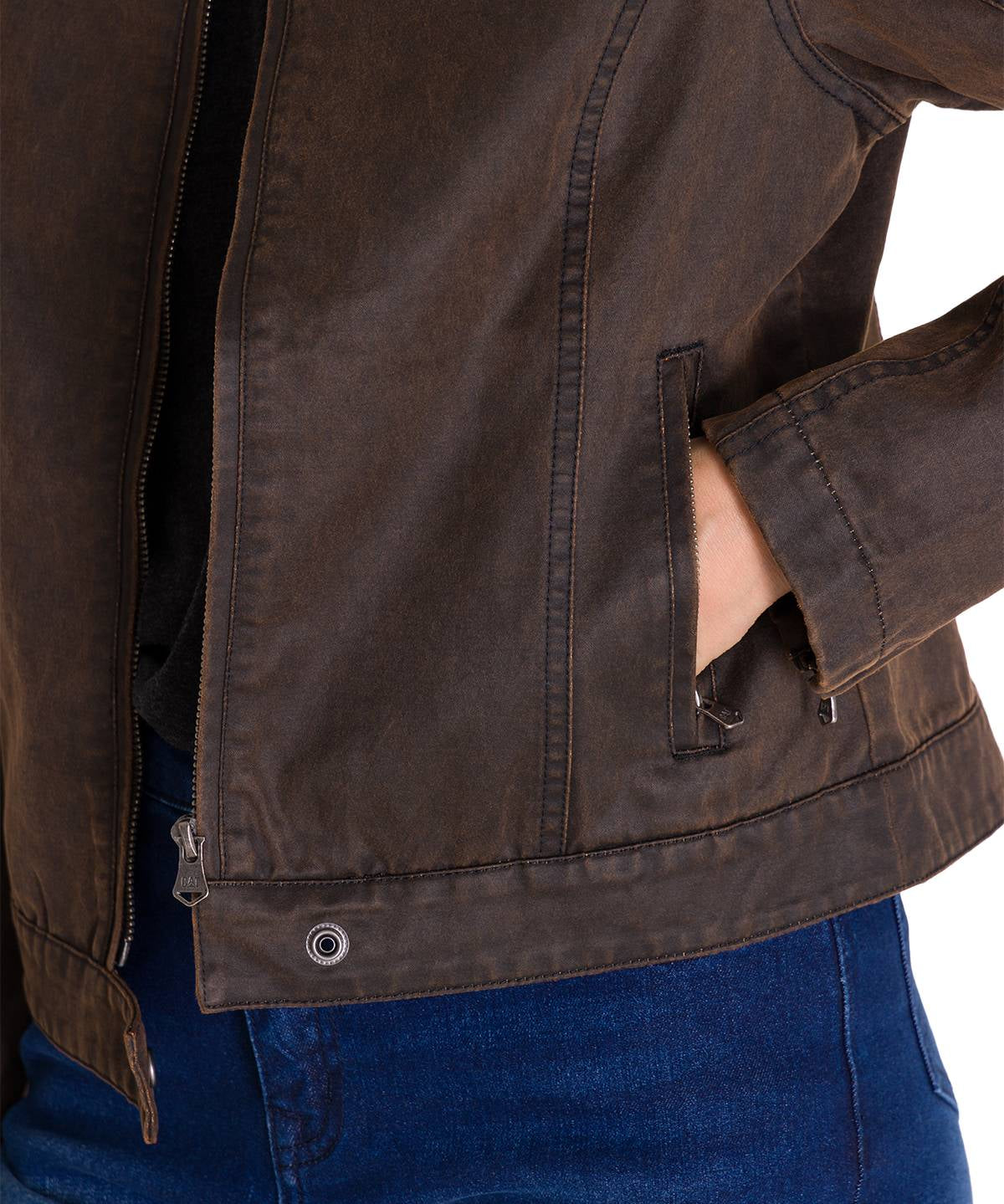 Chaqueta W Waxed Moto Para Mujer Color Café-5