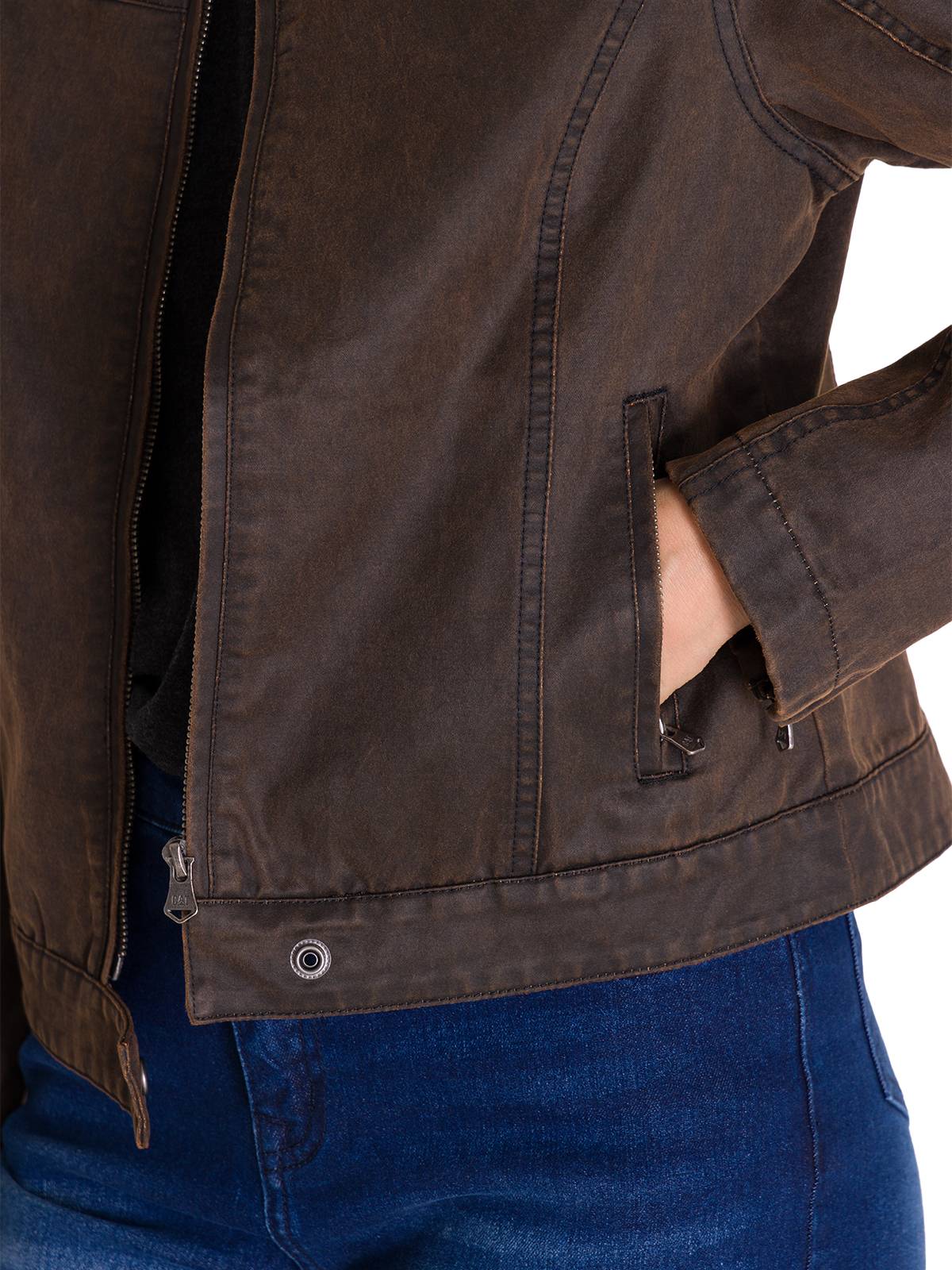 Chaqueta W Waxed Moto Para Mujer Color Café-5