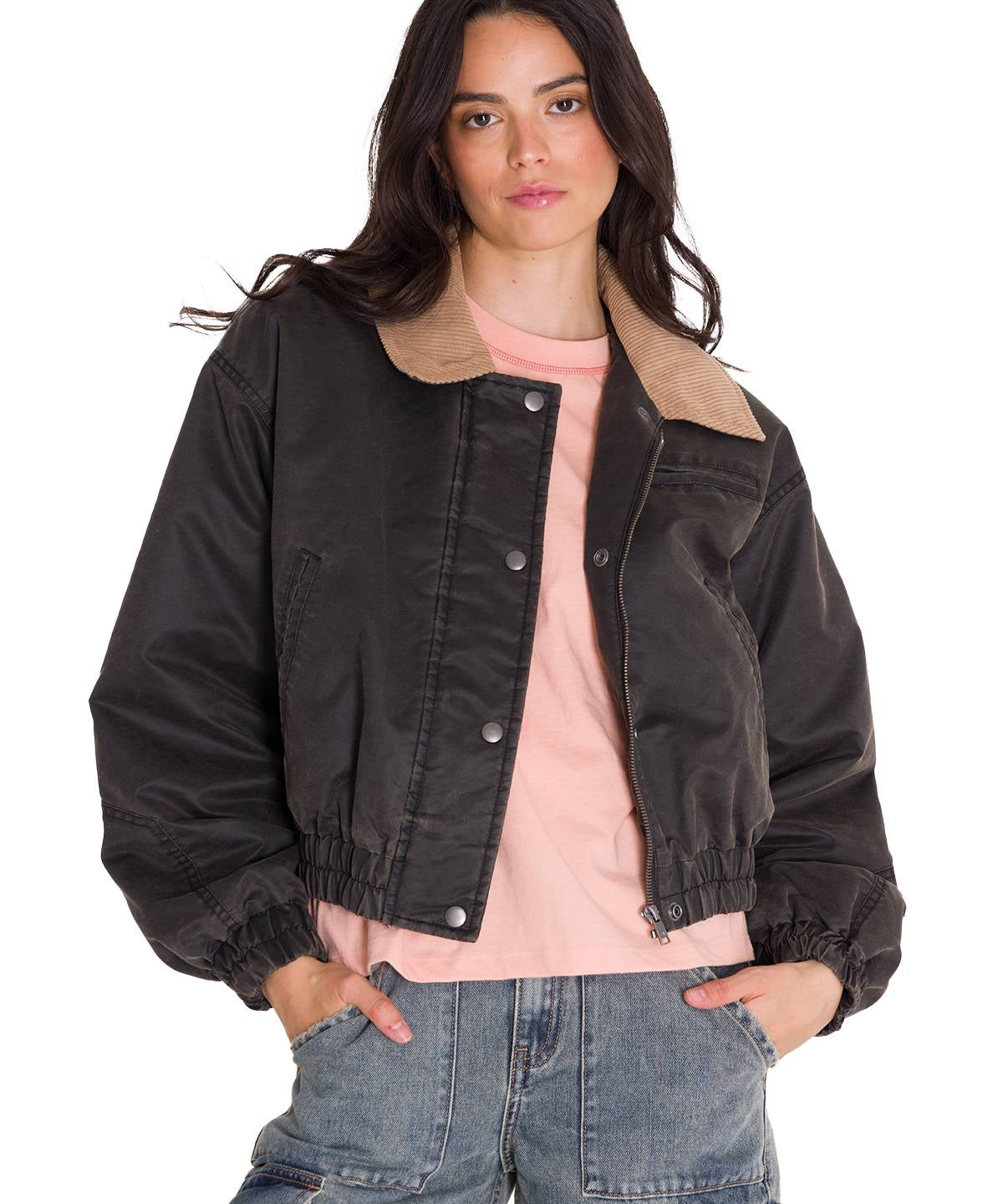 Chaqueta Waxed Twill Cropped Mujer Color Gris-1