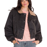 Chaqueta Waxed Twill Cropped Mujer Color Gris-1