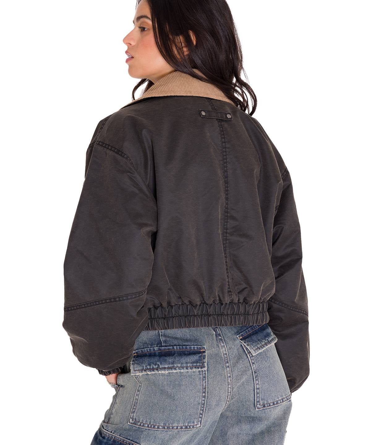 Chaqueta Waxed Twill Cropped Mujer Color Gris-3