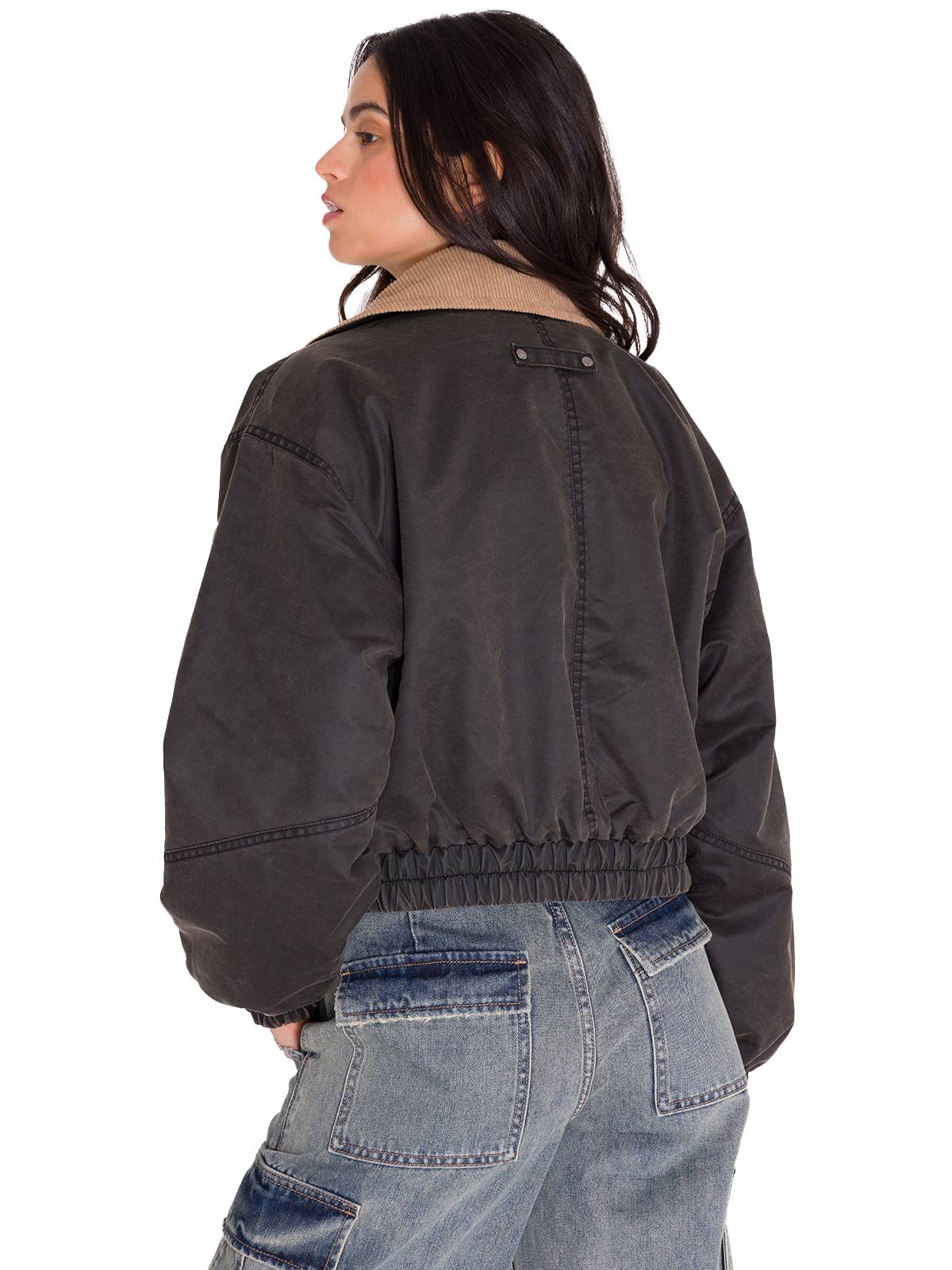 Chaqueta Waxed Twill Cropped Mujer Color Gris-3