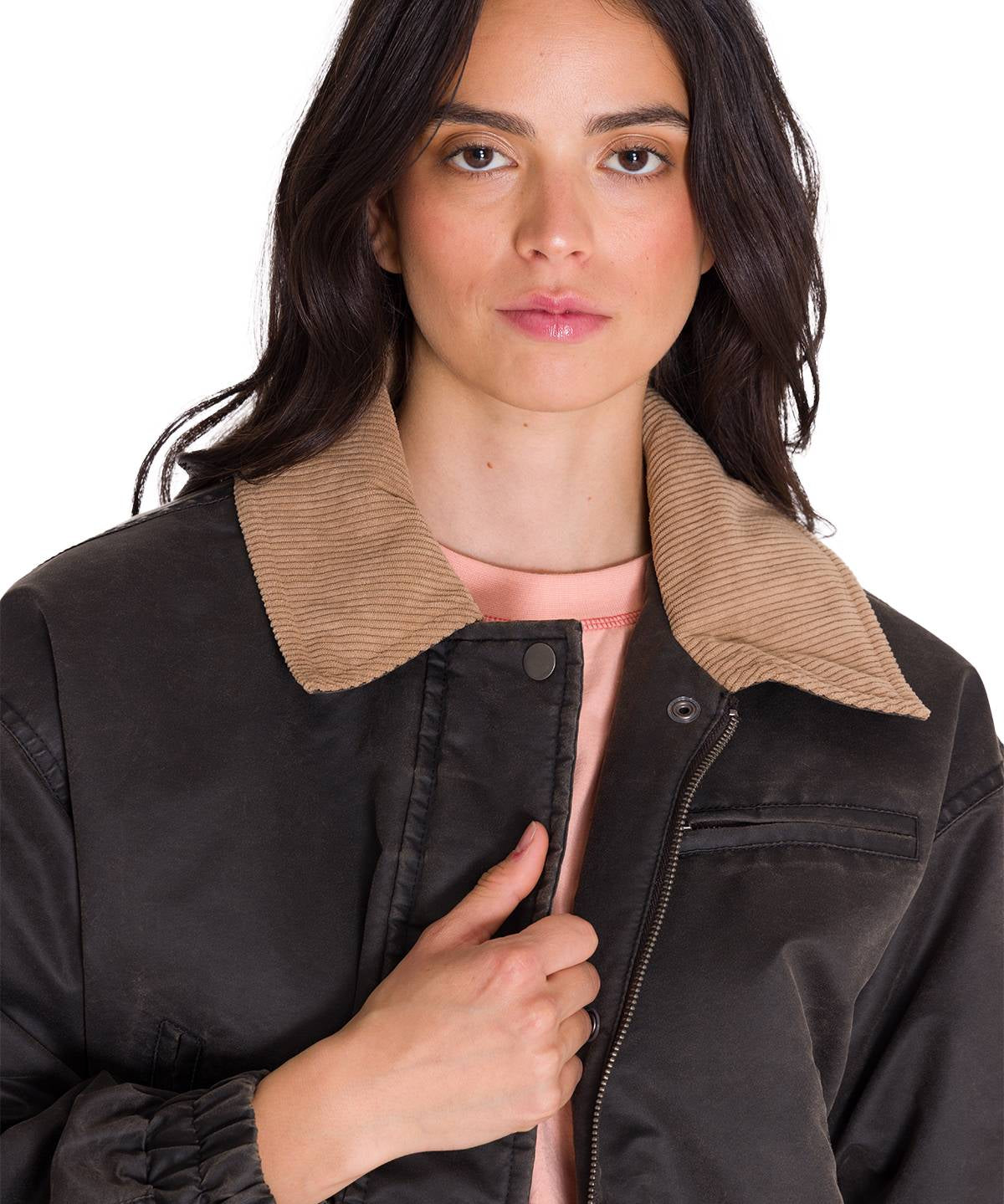 Chaqueta Waxed Twill Cropped Mujer Color Gris-4