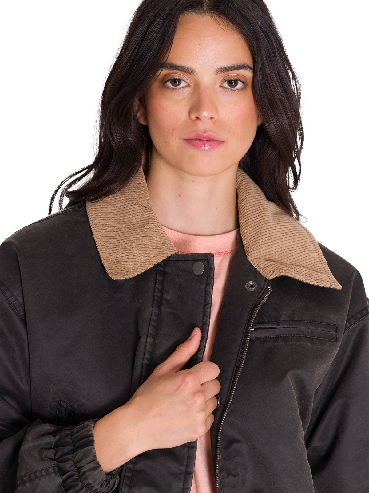 Chaqueta Waxed Twill Cropped Mujer Color Gris-4