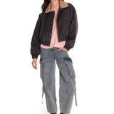 Chaqueta Waxed Twill Cropped Mujer Color Gris-5