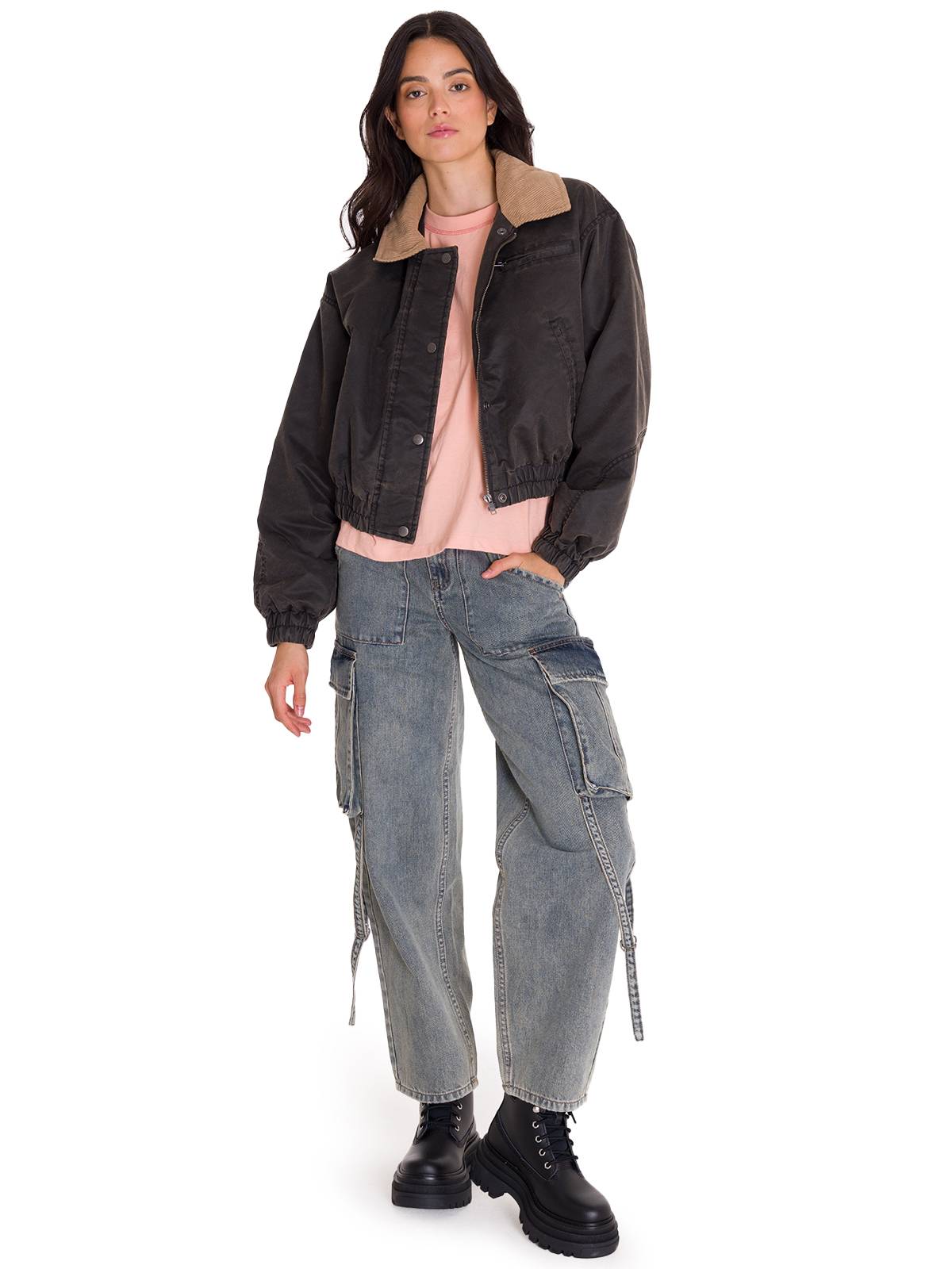 Chaqueta Waxed Twill Cropped Mujer Color Gris-5