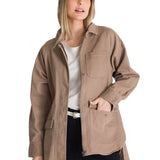 Chaqueta Tie Waist Long Chore Para Mujer Color Beige-1