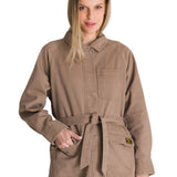 Chaqueta Tie Waist Long Chore Para Mujer Color Beige-2