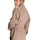 Chaqueta Tie Waist Long Chore Para Mujer Color Beige-3