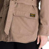 Chaqueta Tie Waist Long Chore Para Mujer Color Beige-4