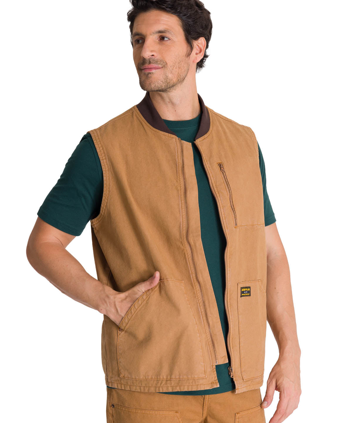 Chaleco Utility Unlined Zip Para Hombre Color Café-1