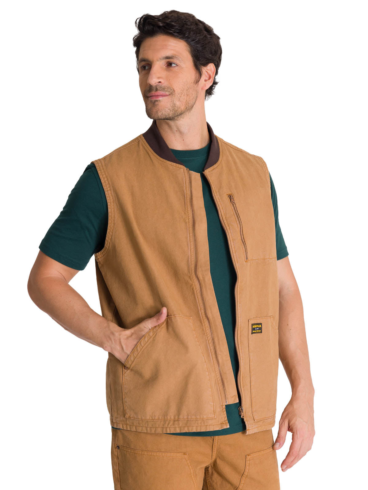 Chaleco Utility Unlined Zip Para Hombre Color Café-1