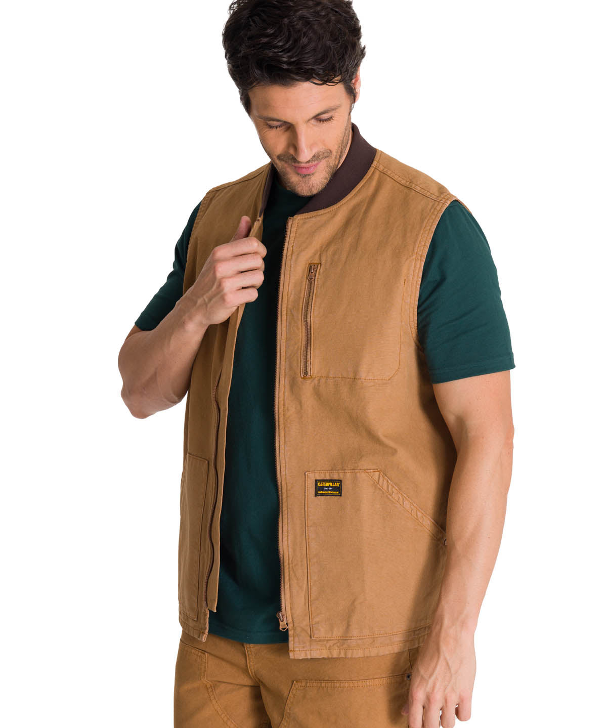 Chaleco Utility Unlined Zip Para Hombre Color Café-2