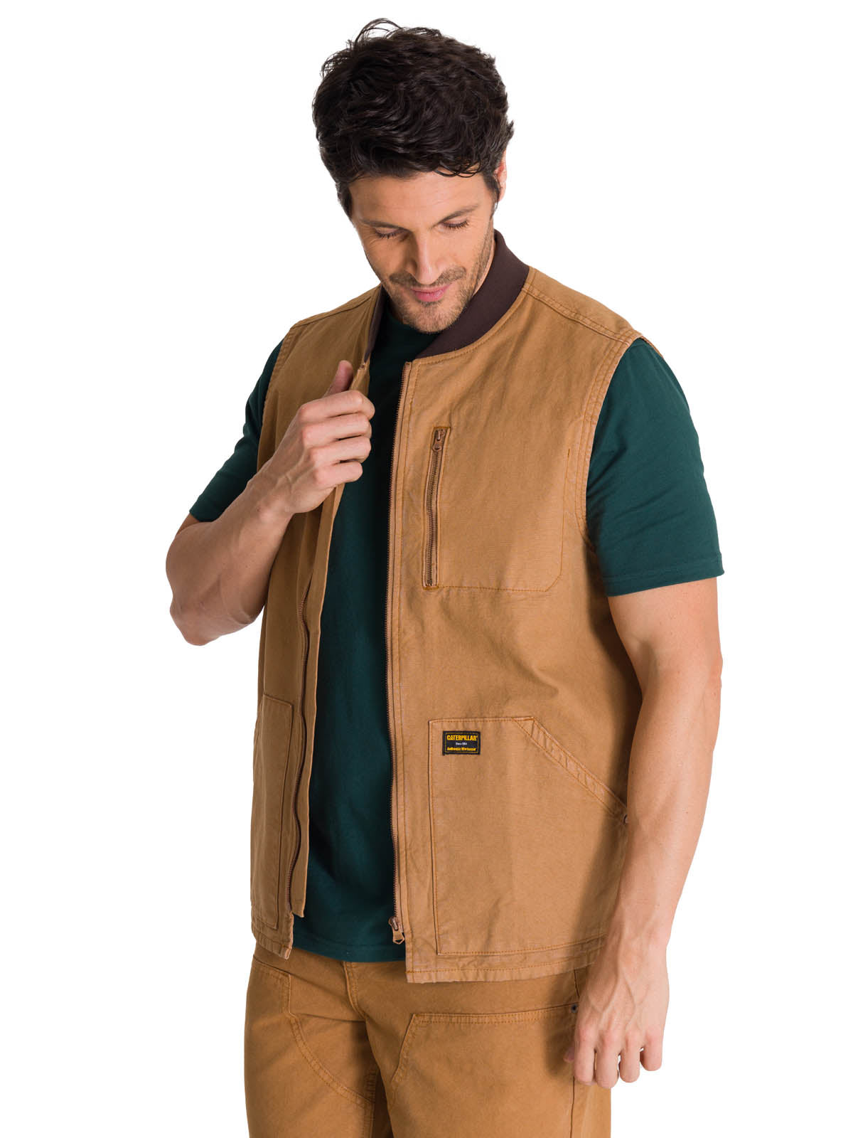 Chaleco Utility Unlined Zip Para Hombre Color Café-2