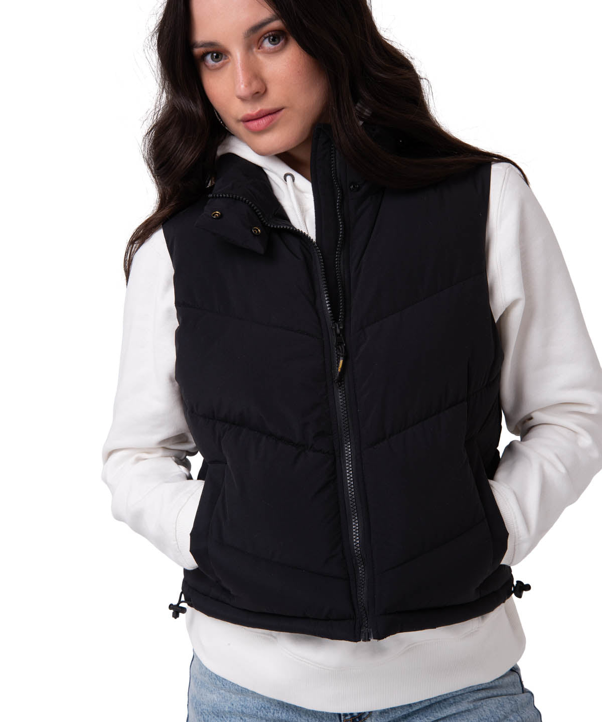 Chaleco Cropped Puffer Vest Mujer Color Negro-1