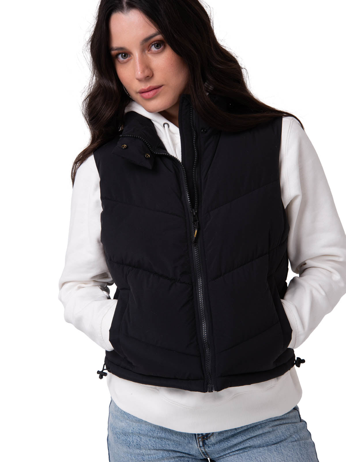 Chaleco Cropped Puffer Vest Mujer Color Negro-1