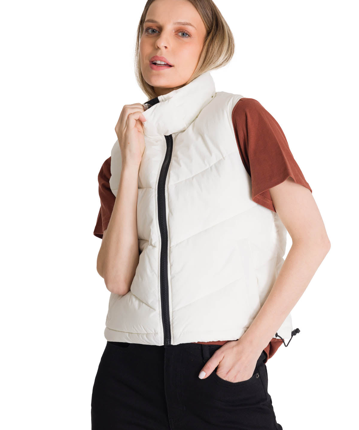 Chaleco  Cropped Puffer Vest Para Mujer Color Blanco-2