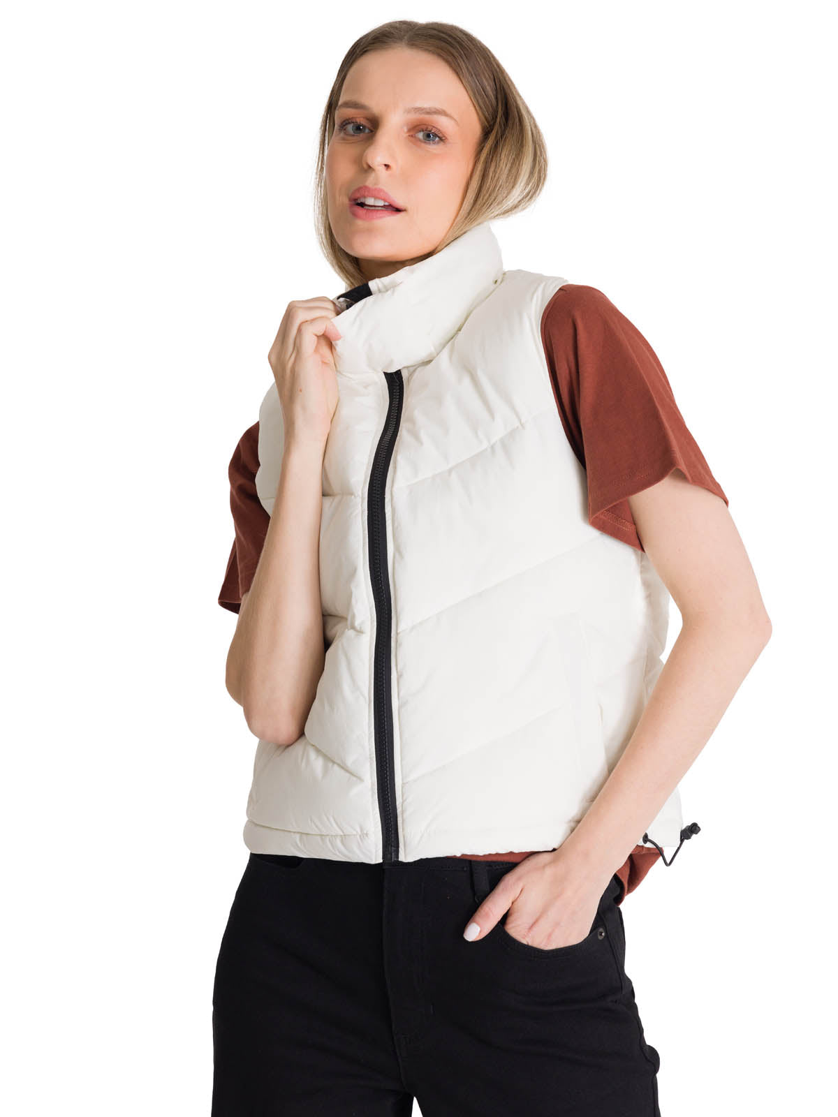 Chaleco  Cropped Puffer Vest Para Mujer Color Blanco-2