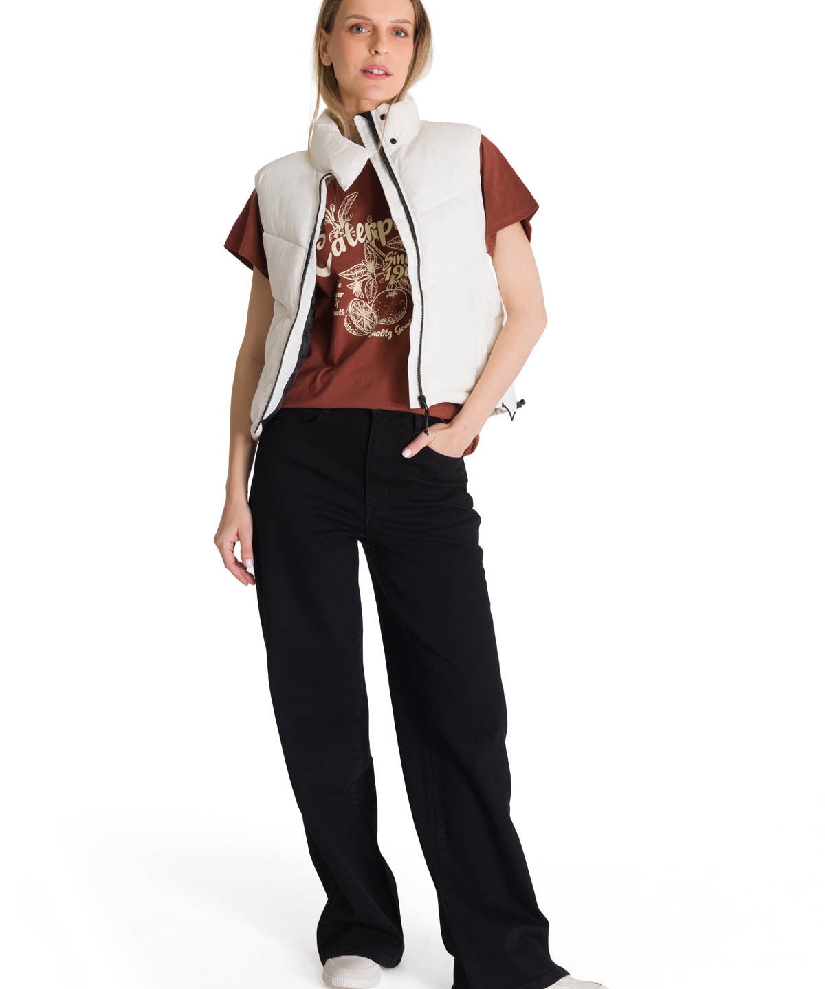 Chaleco  Cropped Puffer Vest Para Mujer Color Blanco-5