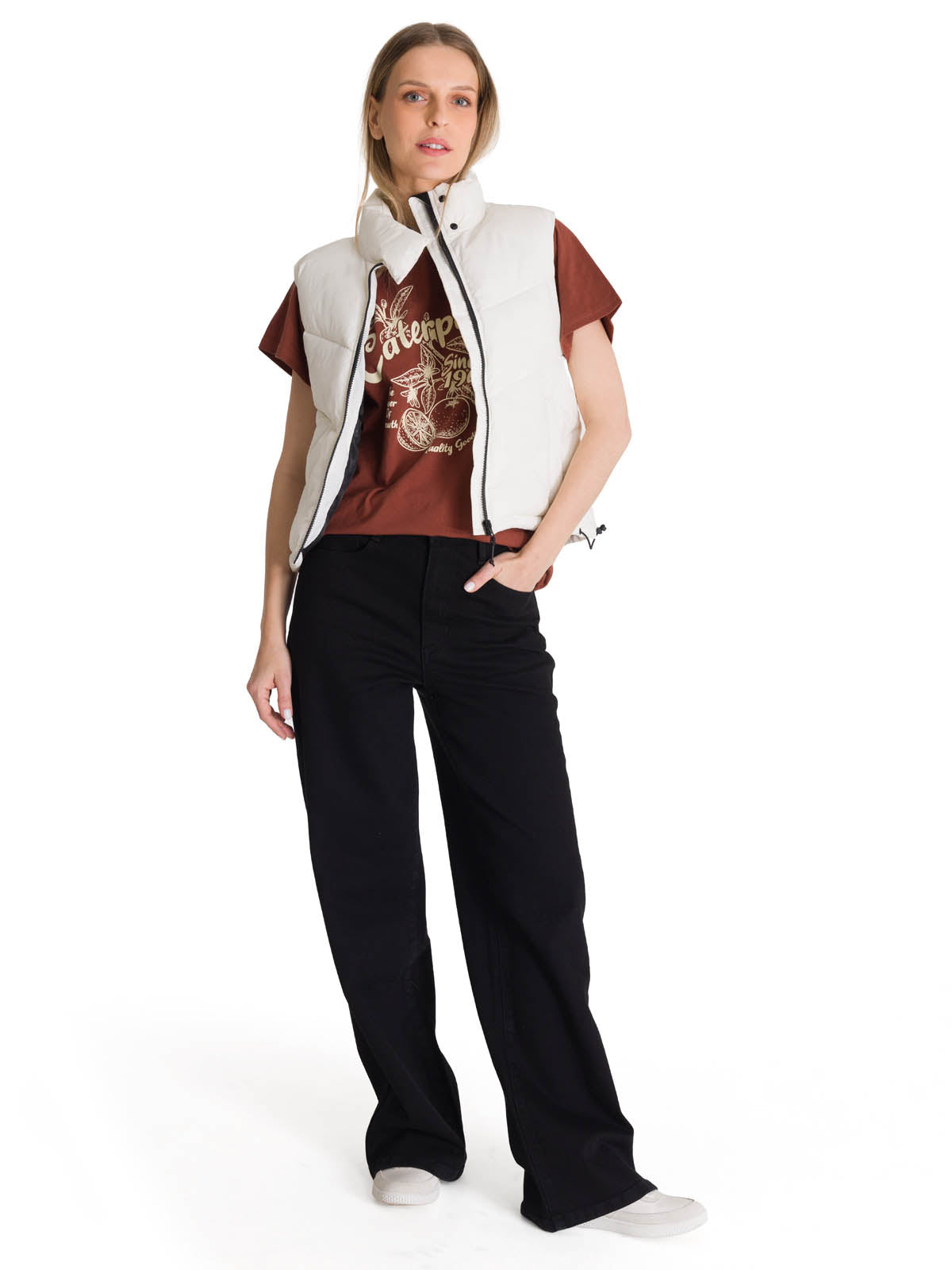 Chaleco  Cropped Puffer Vest Para Mujer Color Blanco-5