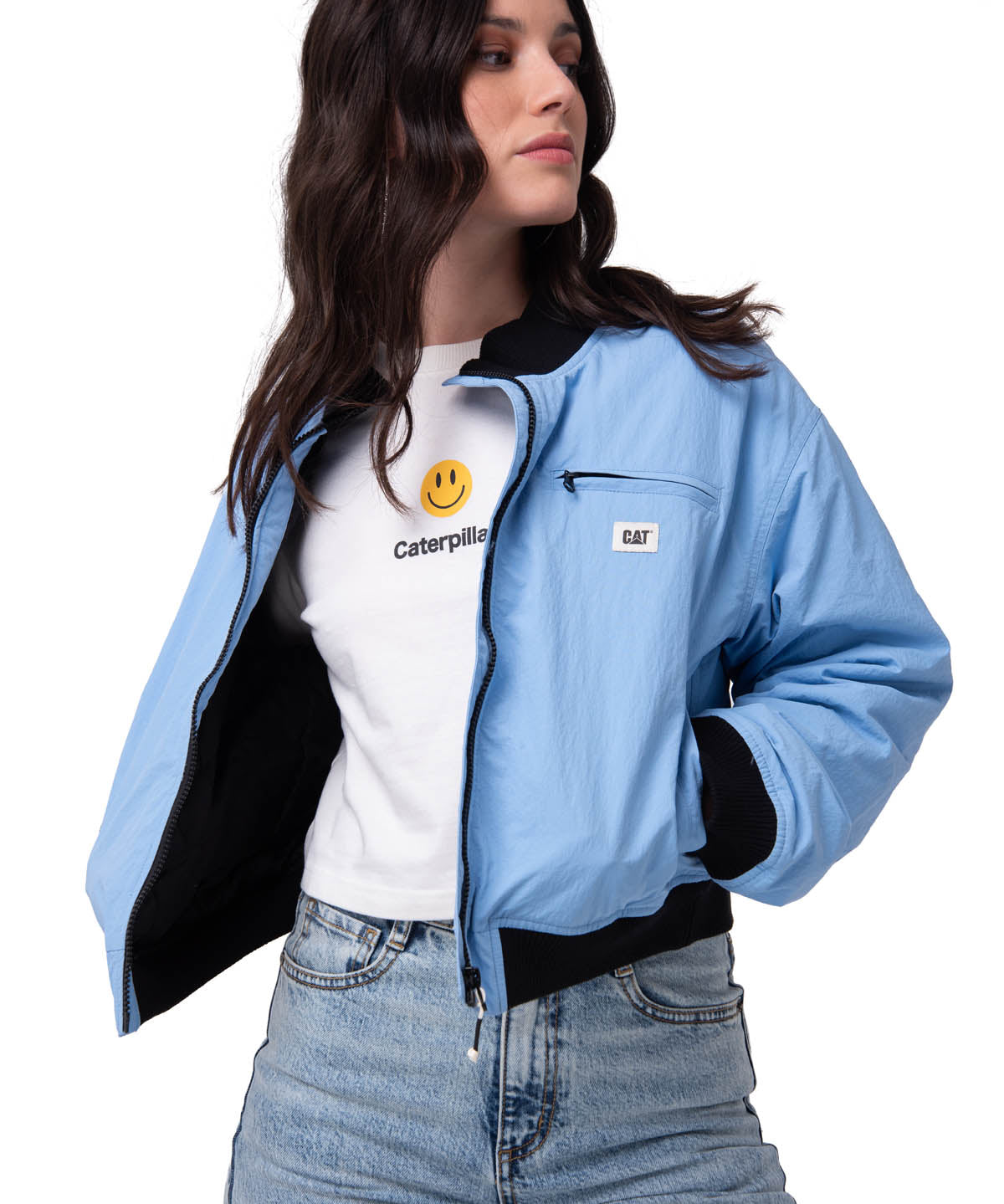 Chaqueta Nylon Bomber Jacke Mujer Color Celeste-1