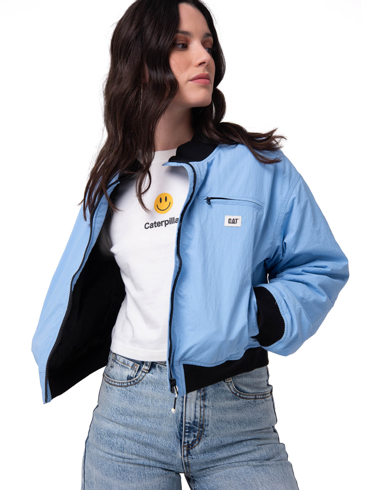 Chaqueta Nylon Bomber Jacke Mujer Color Celeste-1