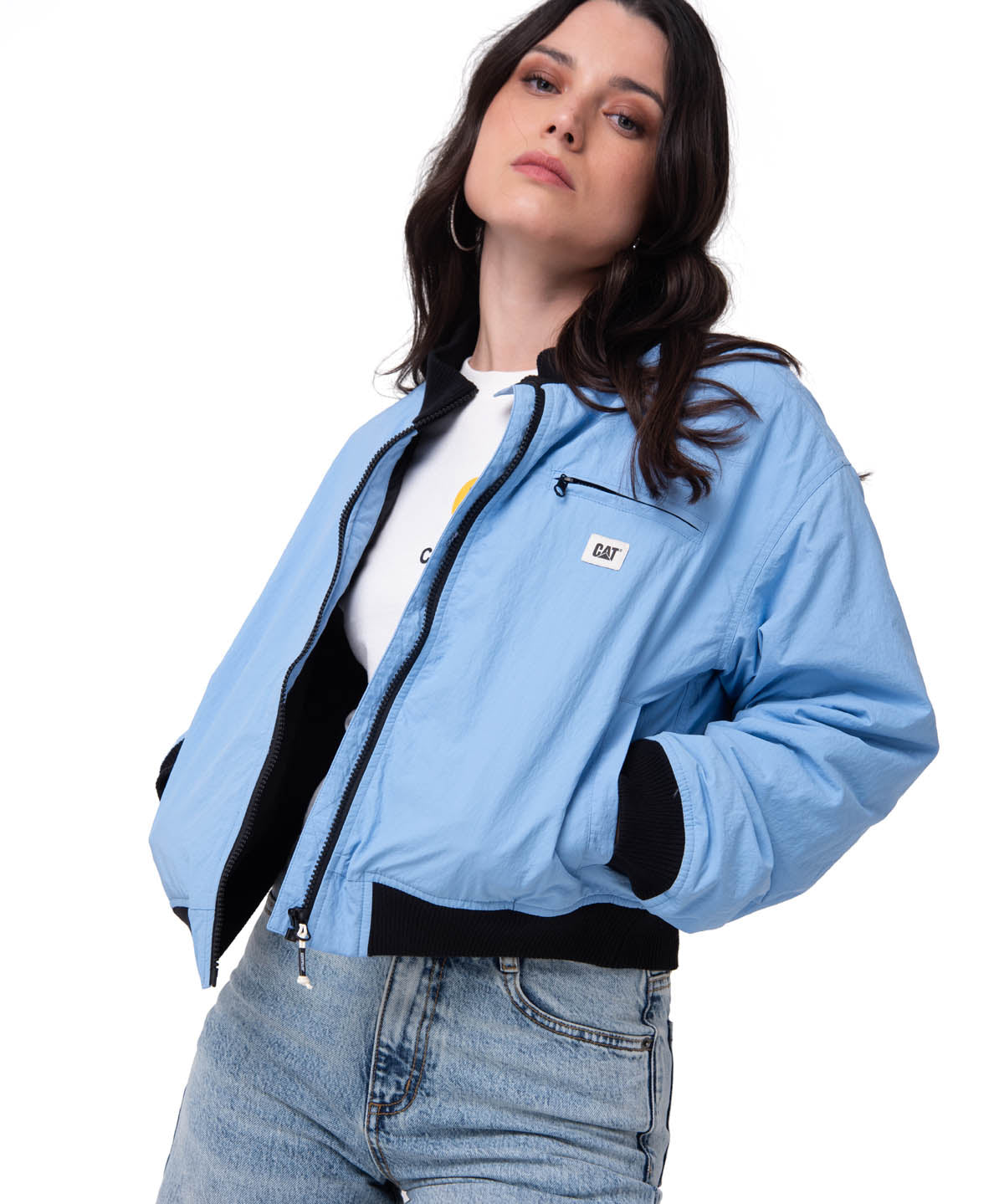 Chaqueta Nylon Bomber Jacke Mujer Color Celeste-2