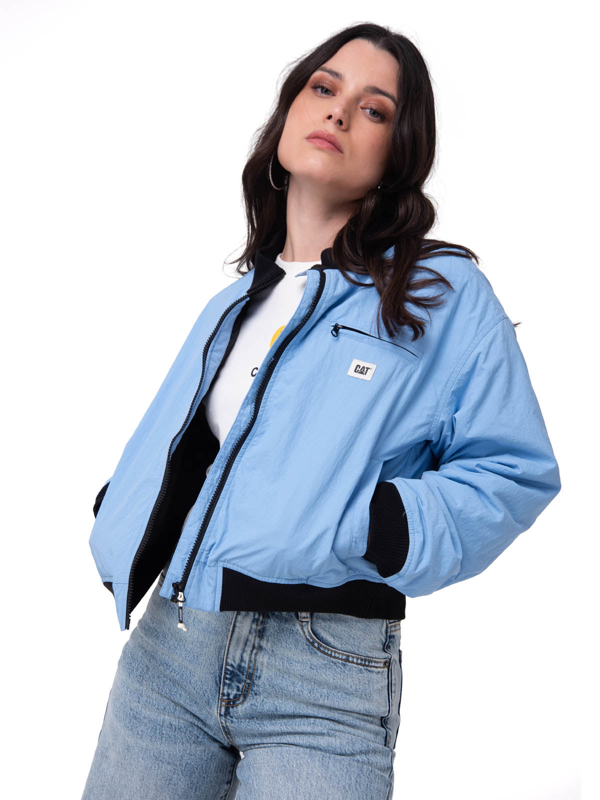 Chaqueta Nylon Bomber Jacke Mujer Color Celeste-2