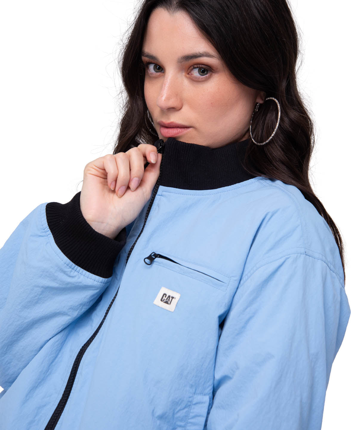Chaqueta Nylon Bomber Jacke Mujer Color Celeste-4