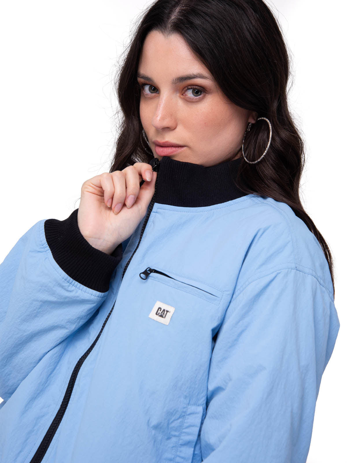 Chaqueta Nylon Bomber Jacke Mujer Color Celeste-4