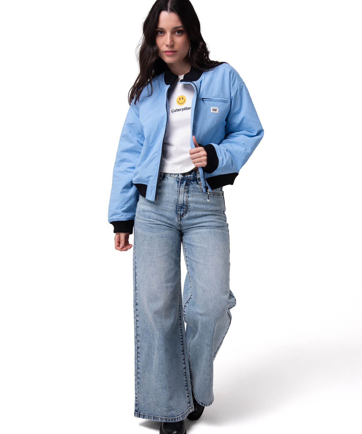 Chaqueta Nylon Bomber Jacke Mujer Color Celeste-5