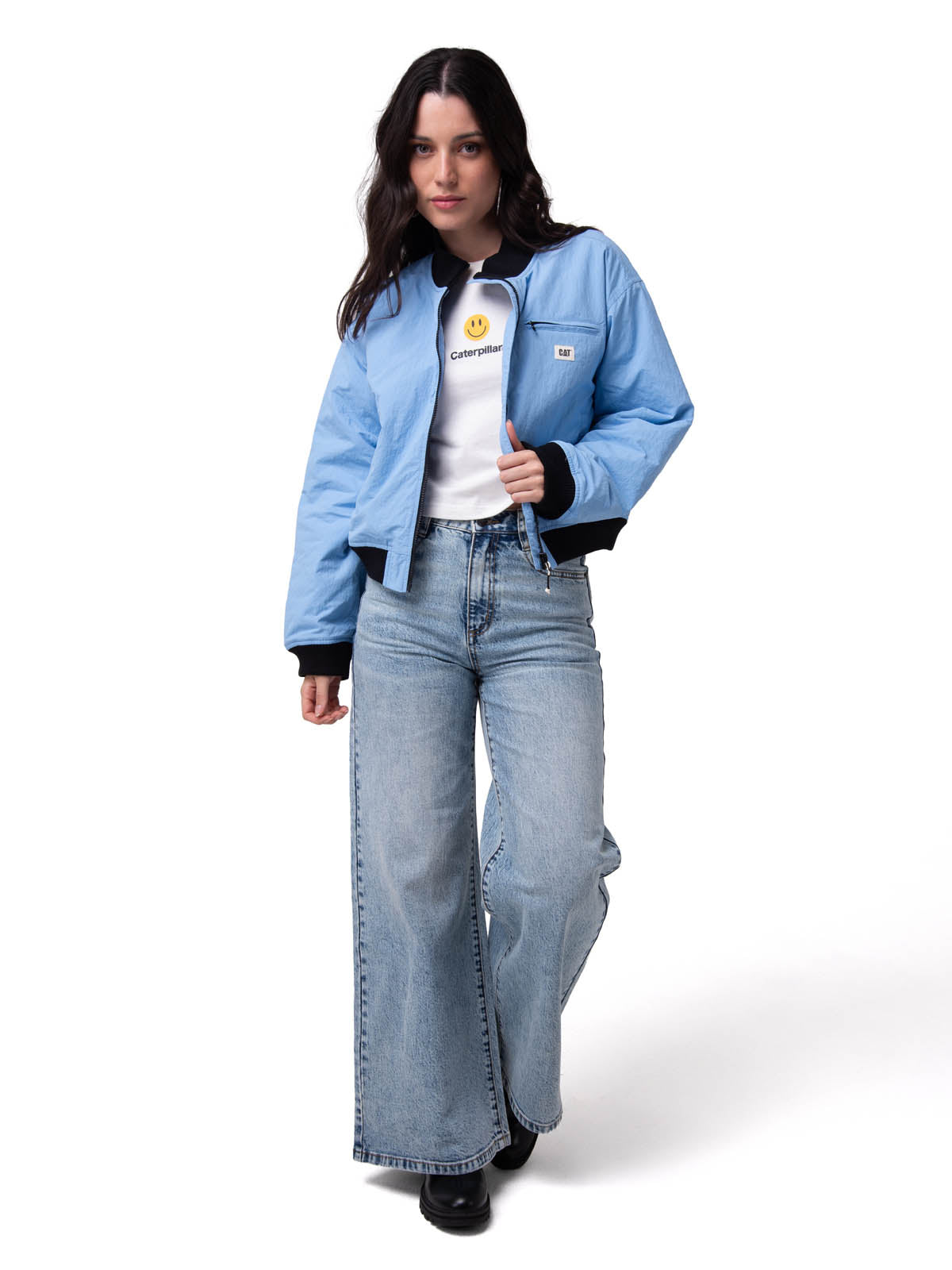 Chaqueta Nylon Bomber Jacke Mujer Color Celeste-5