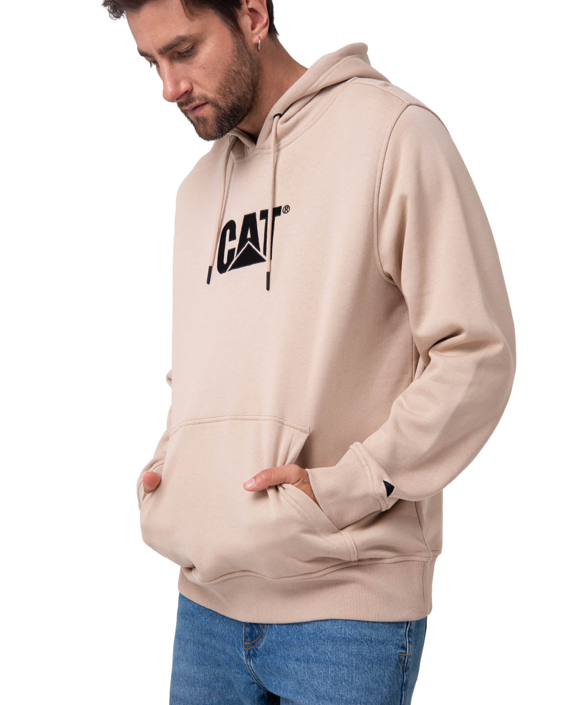 Saco Fleece Cat Logo Pull Hombre Color Beige-2