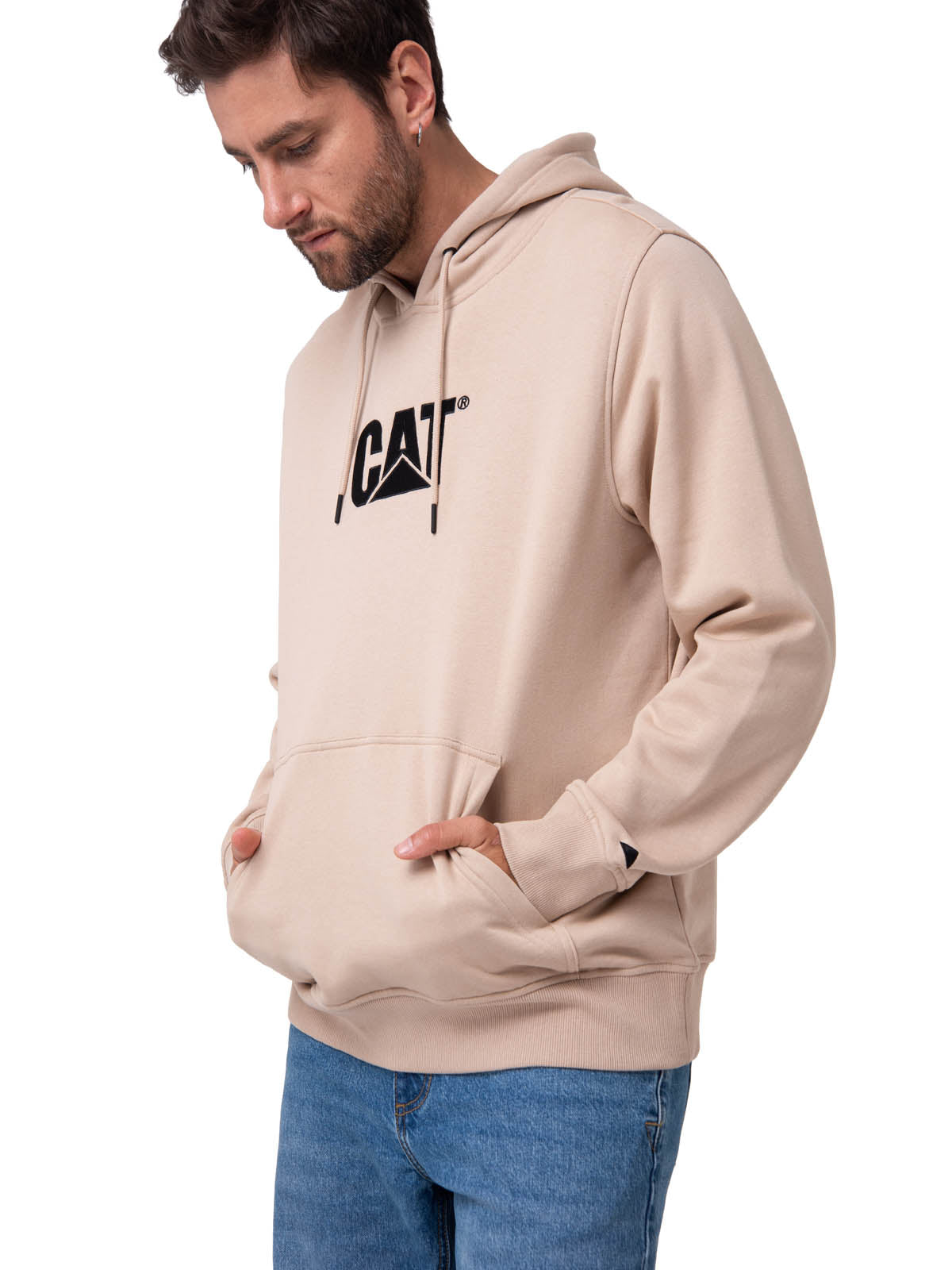 Saco Fleece Cat Logo Pull Hombre Color Beige-2