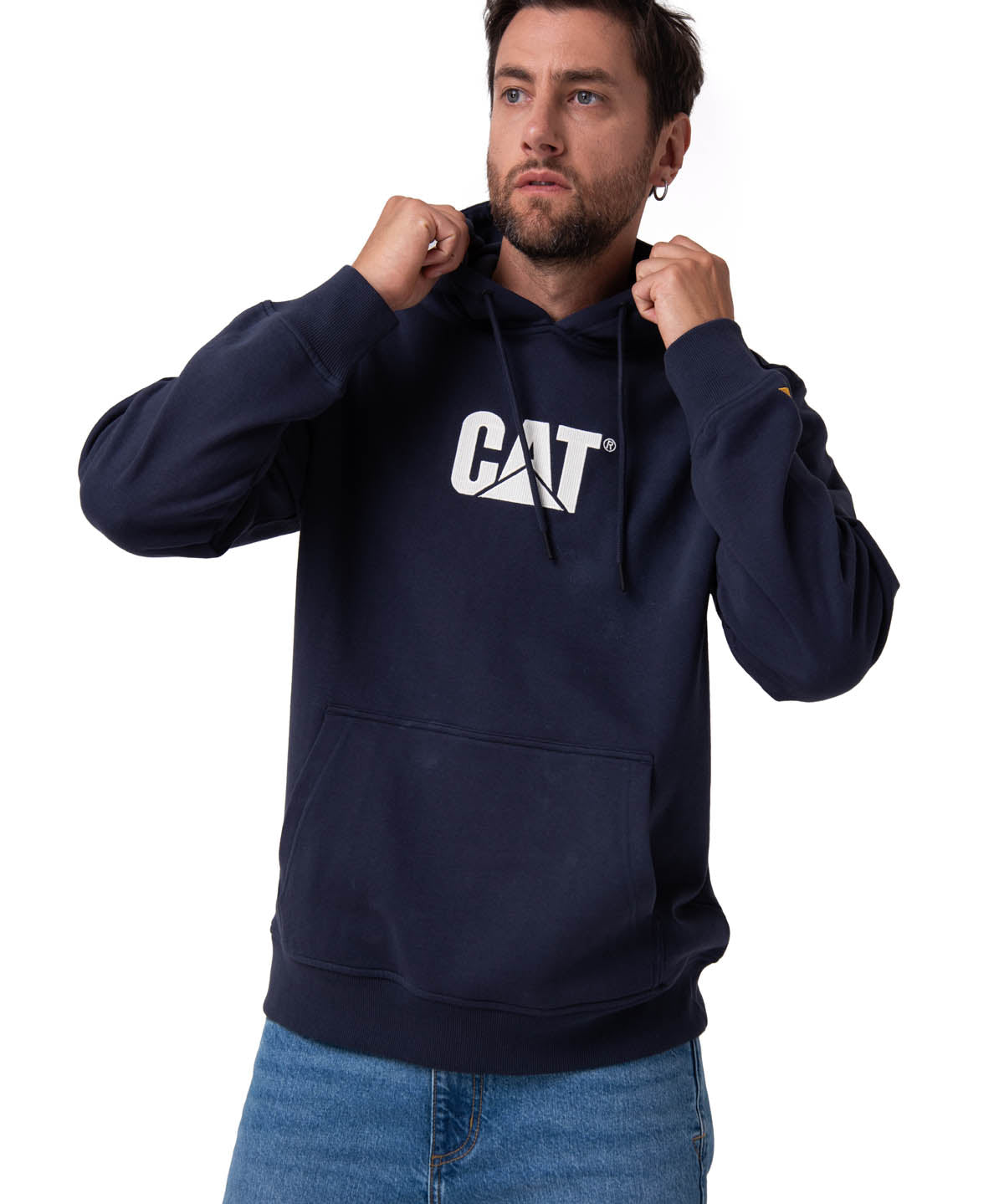 Saco Fleece Cat Logo Pull Hombre Color Azul-1