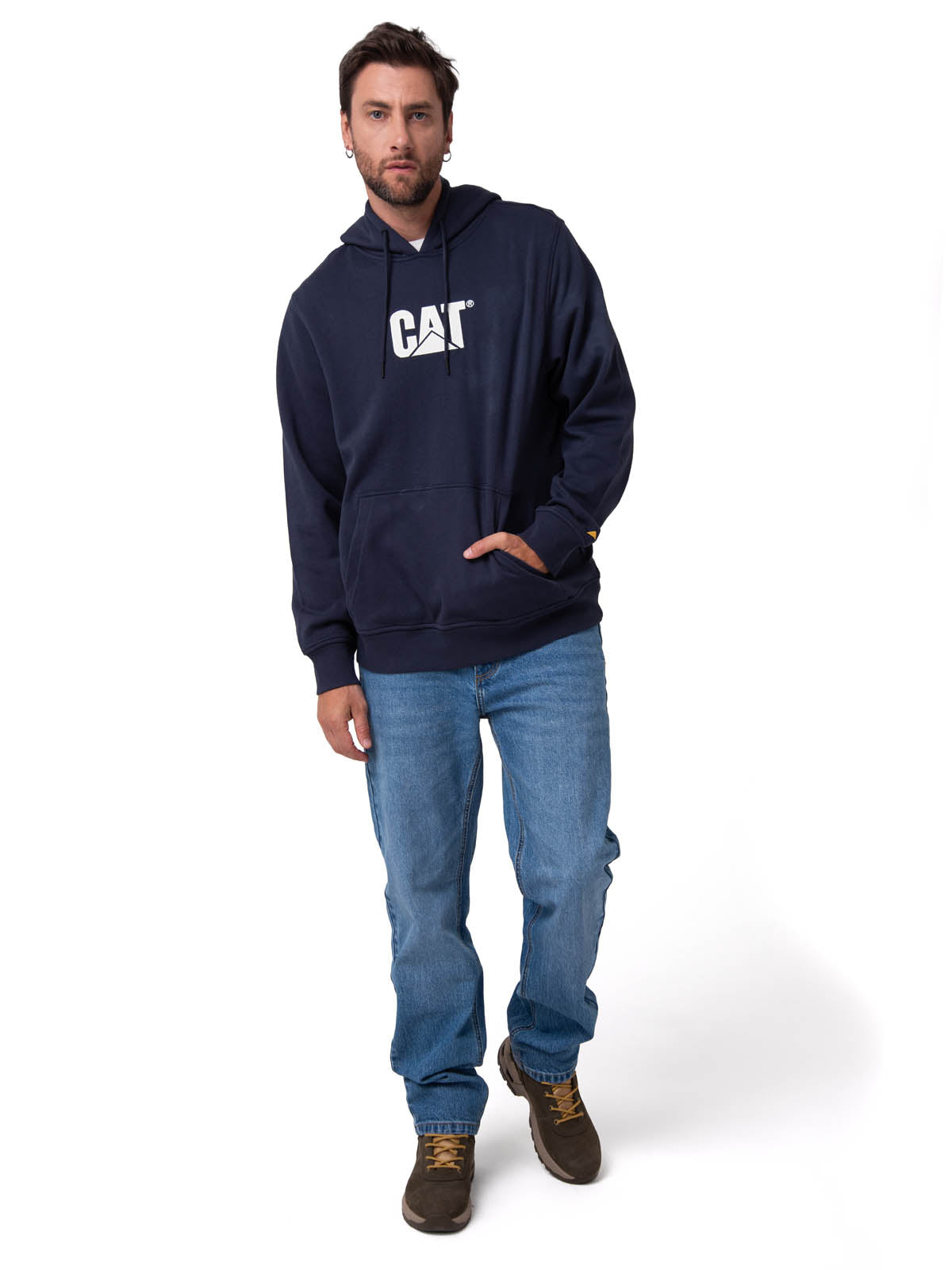 Saco Fleece Cat Logo Pull Hombre Color Azul-4