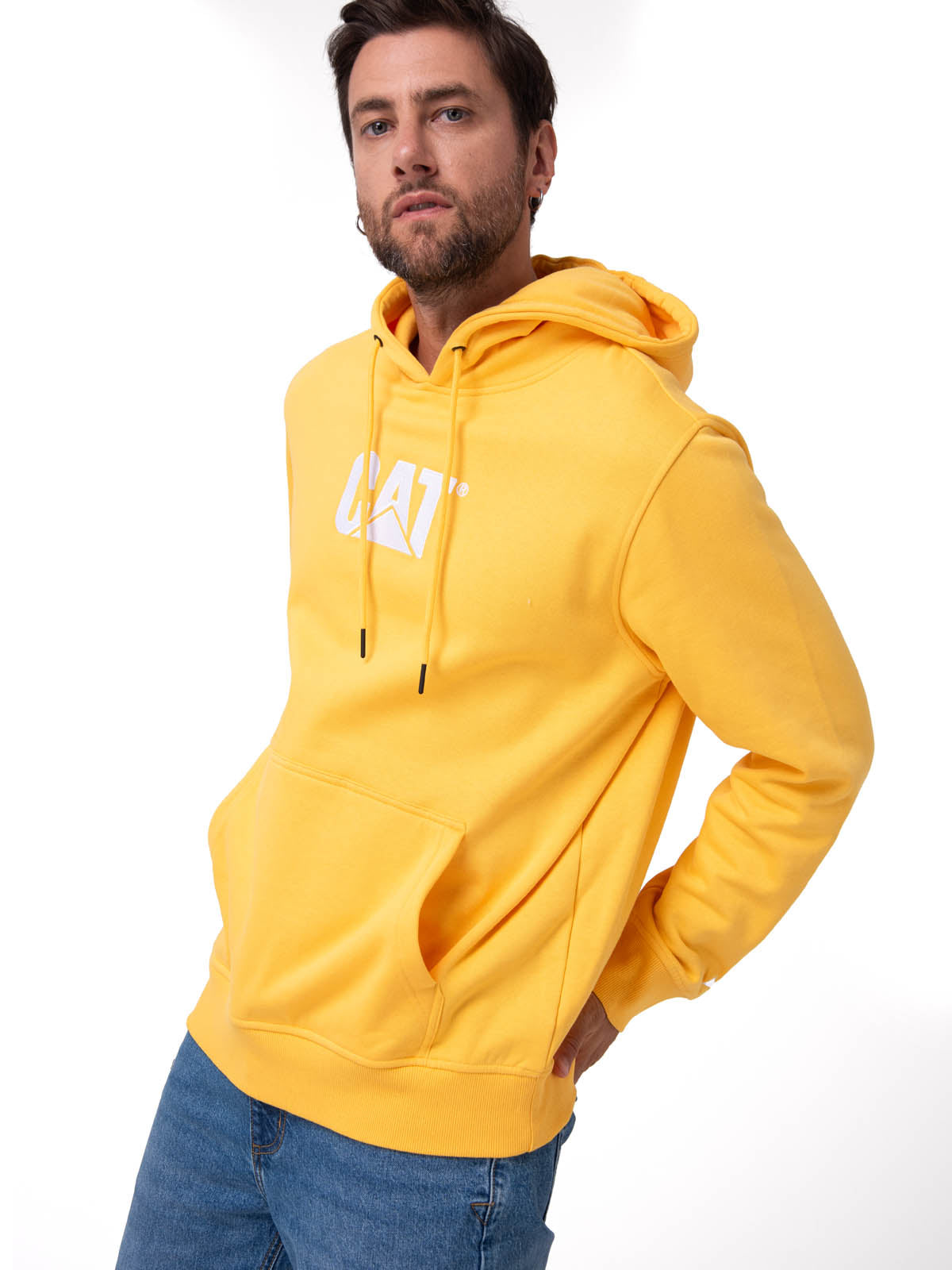 Saco Fleece Cat Logo Pull Hombre Color Amarillo-2