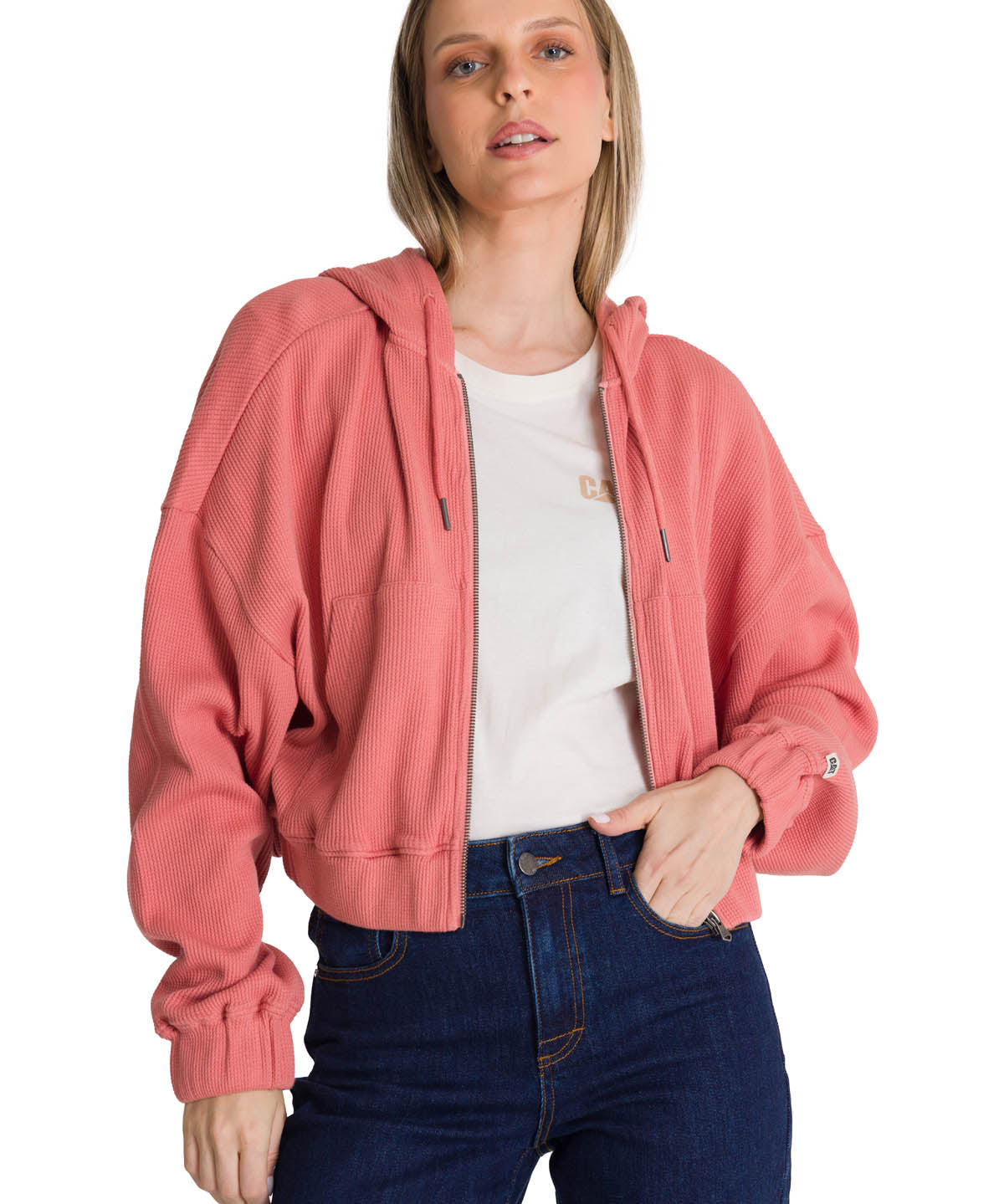 Saco Waffle-Knit Cropped Para Mujer Color Rosado-1