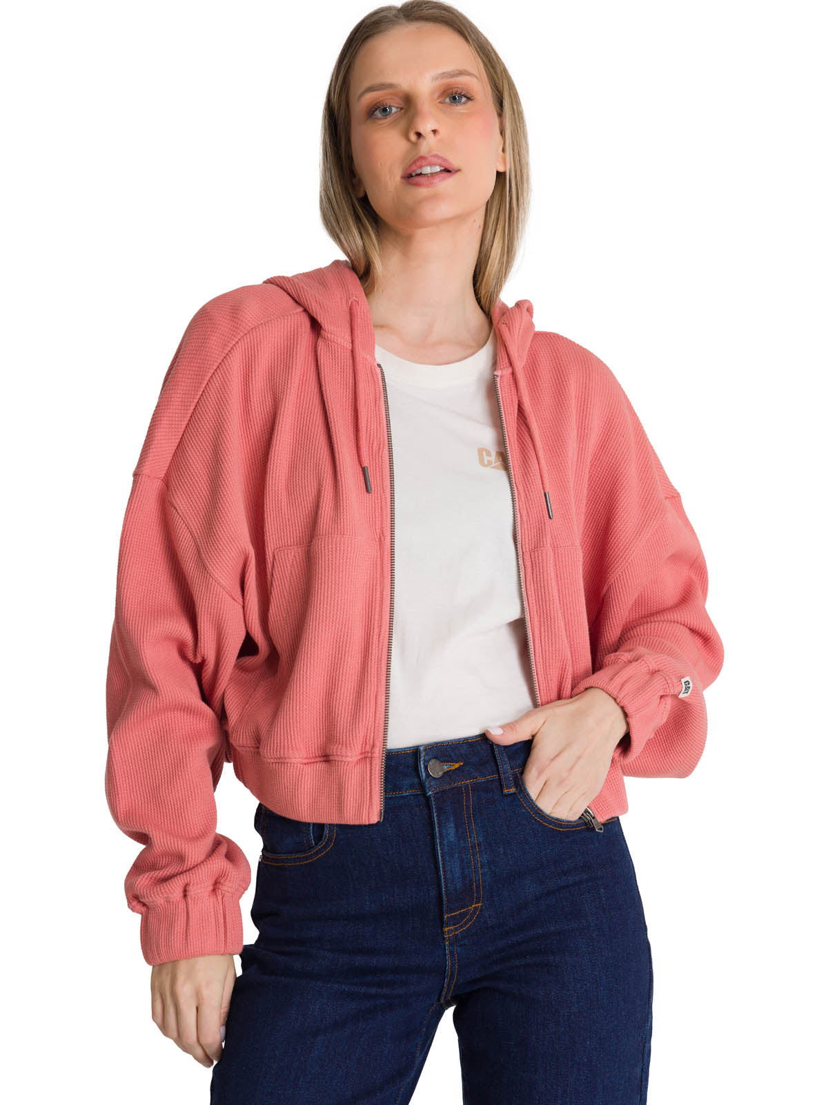Saco Waffle-Knit Cropped Para Mujer Color Rosado-1