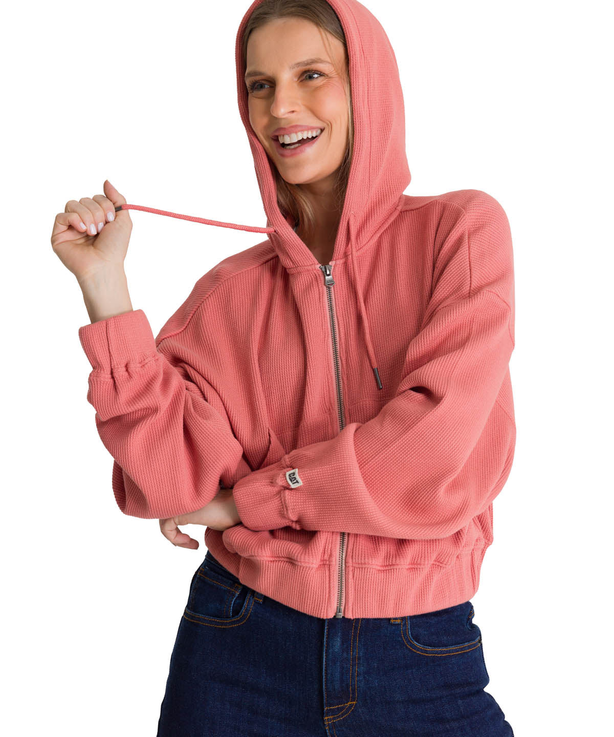 Saco Waffle-Knit Cropped Para Mujer Color Rosado-2