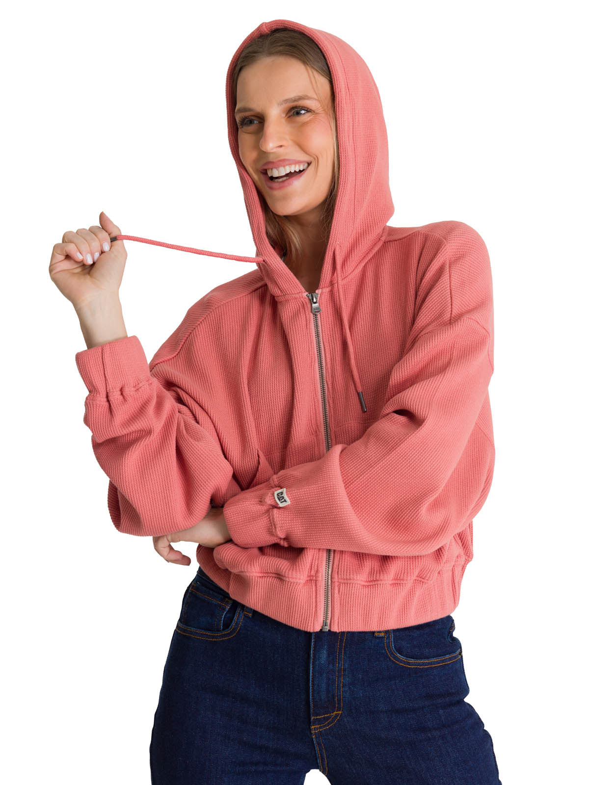 Saco Waffle-Knit Cropped Para Mujer Color Rosado-2