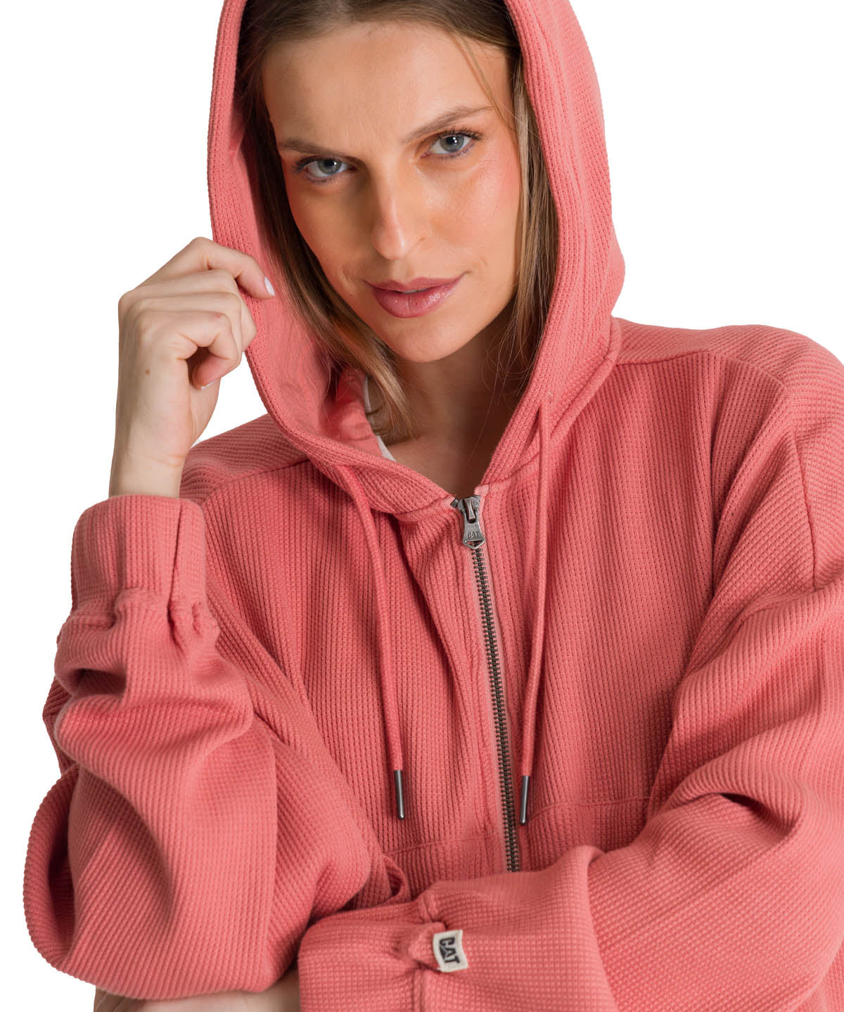 Saco Waffle-Knit Cropped Para Mujer Color Rosado-4