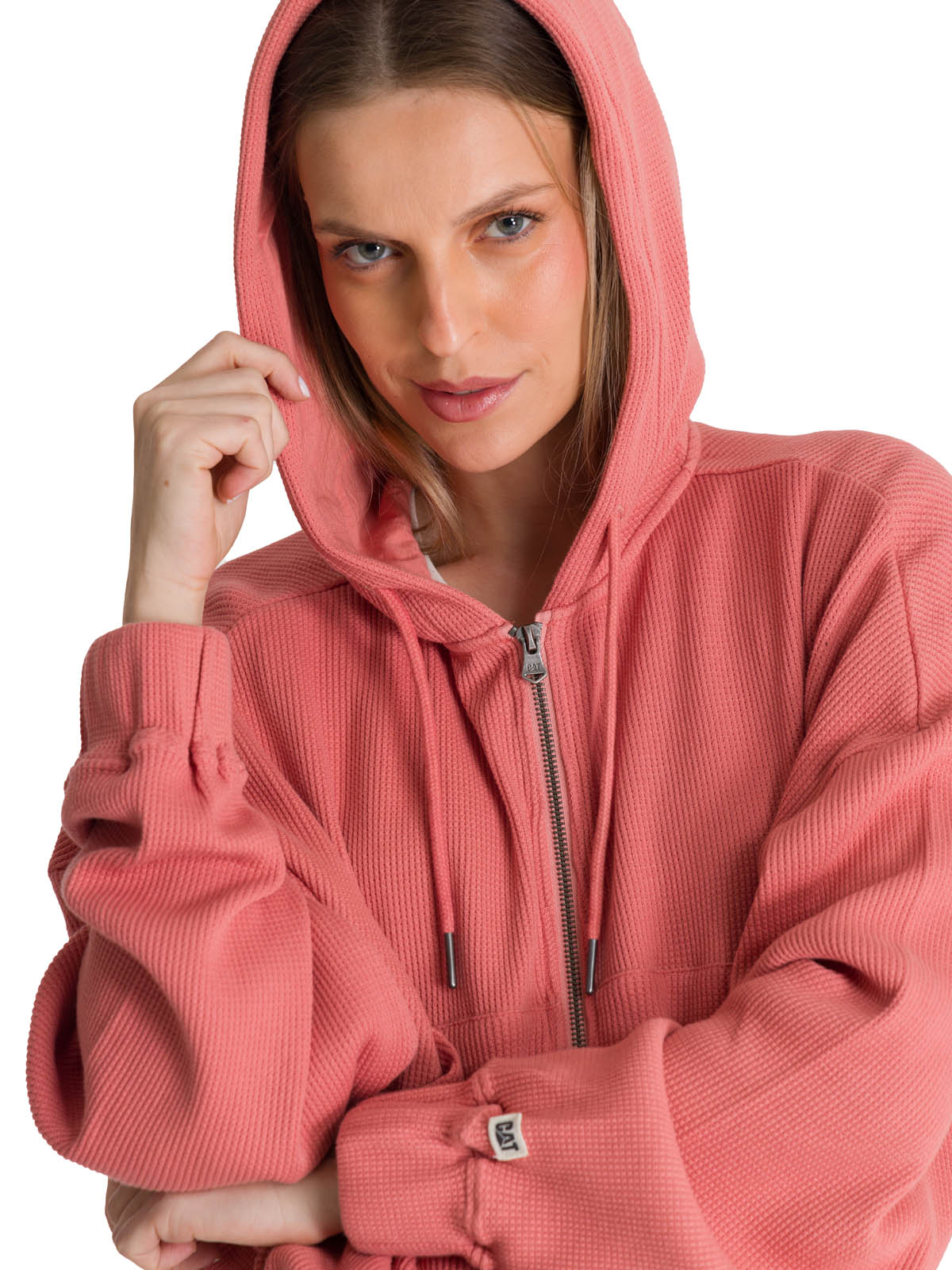 Saco Waffle-Knit Cropped Para Mujer Color Rosado-4