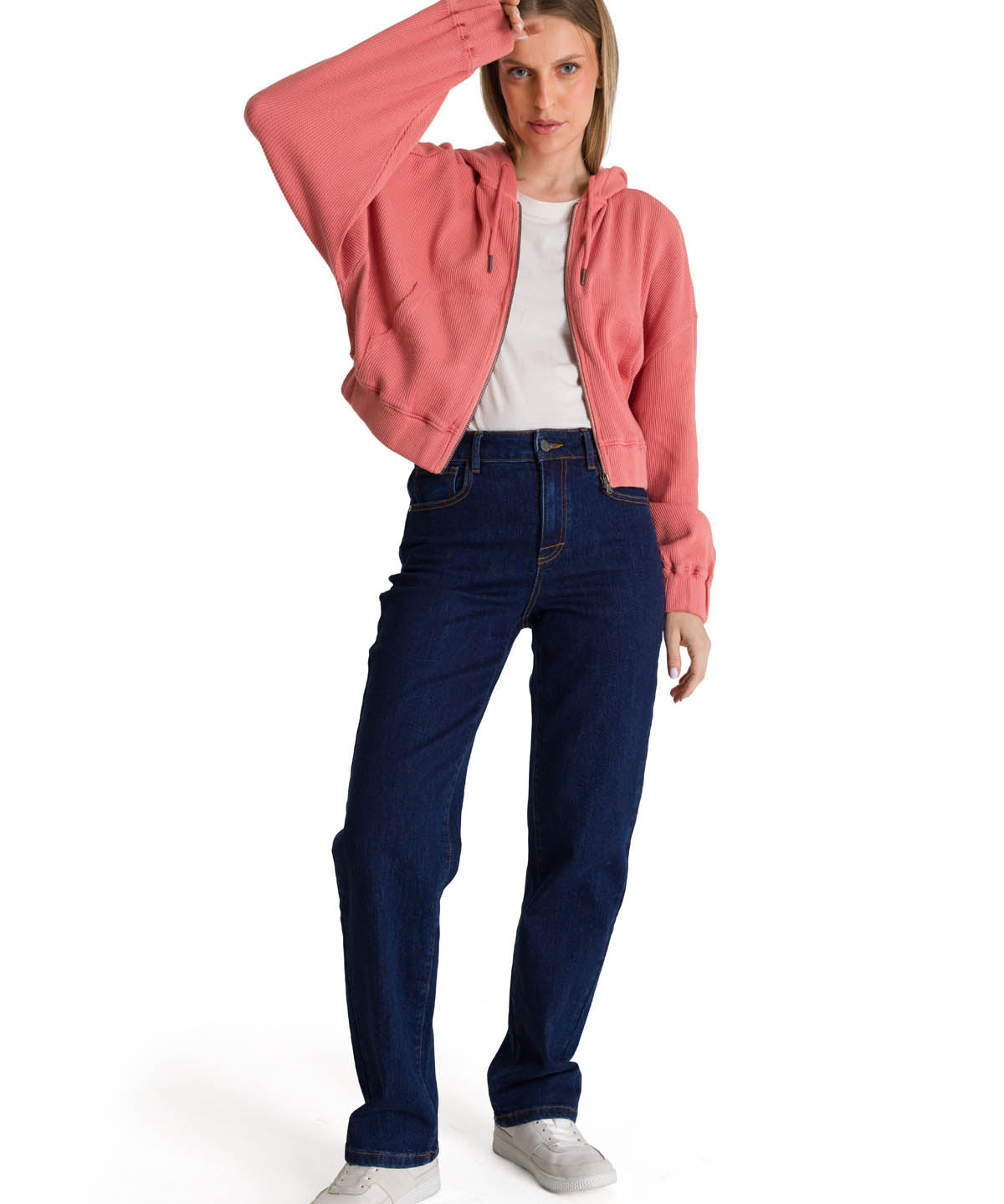 Saco Waffle-Knit Cropped Para Mujer Color Rosado-5