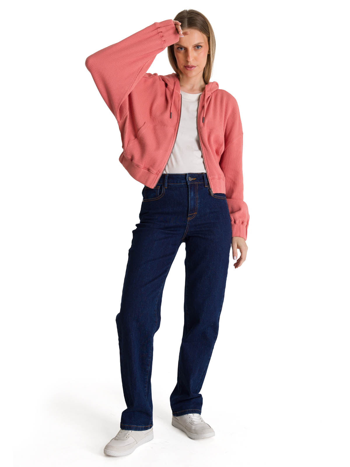 Saco Waffle-Knit Cropped Para Mujer Color Rosado-5