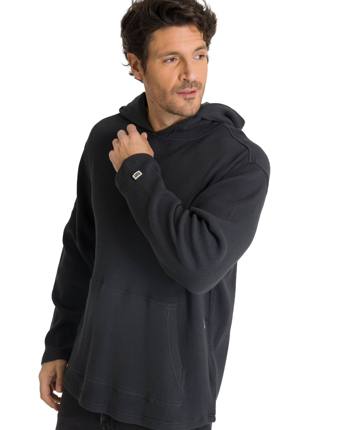 Saco Waffle-Knit Hooded S Para Hombre Color Negro-1