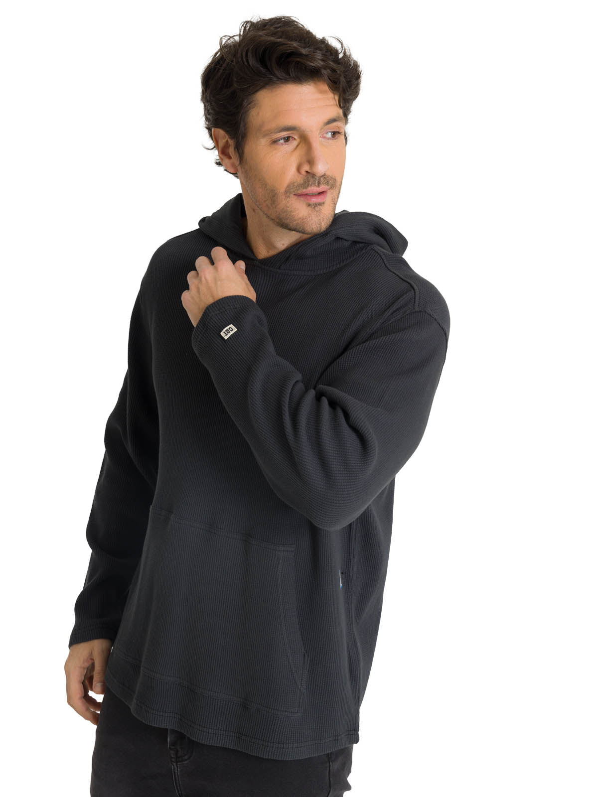 Saco Waffle-Knit Hooded S Para Hombre Color Negro-1