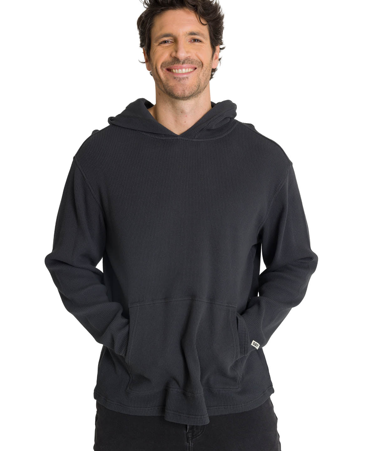 Saco Waffle-Knit Hooded S Para Hombre Color Negro-2