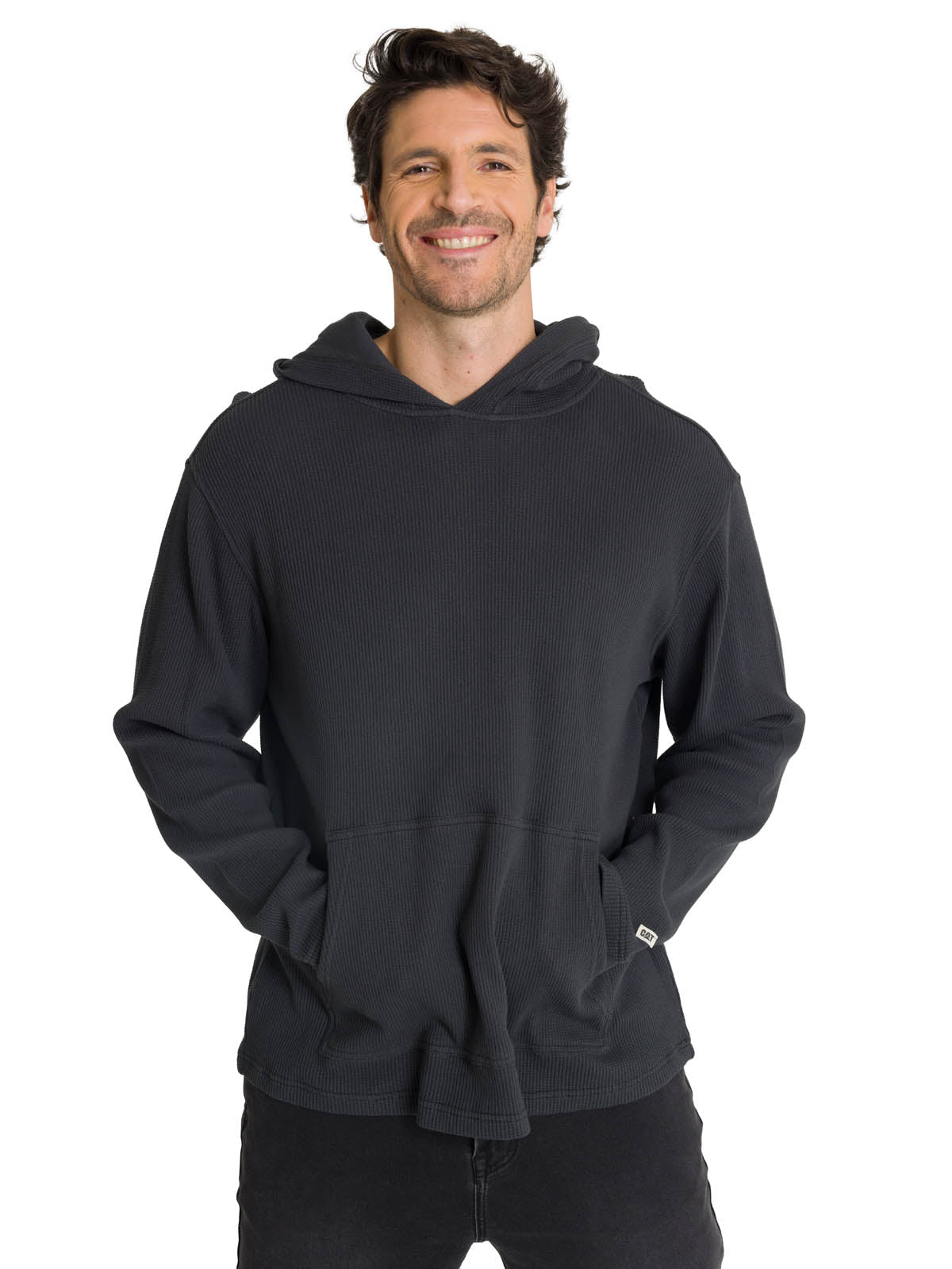 Saco Waffle-Knit Hooded S Para Hombre Color Negro-2